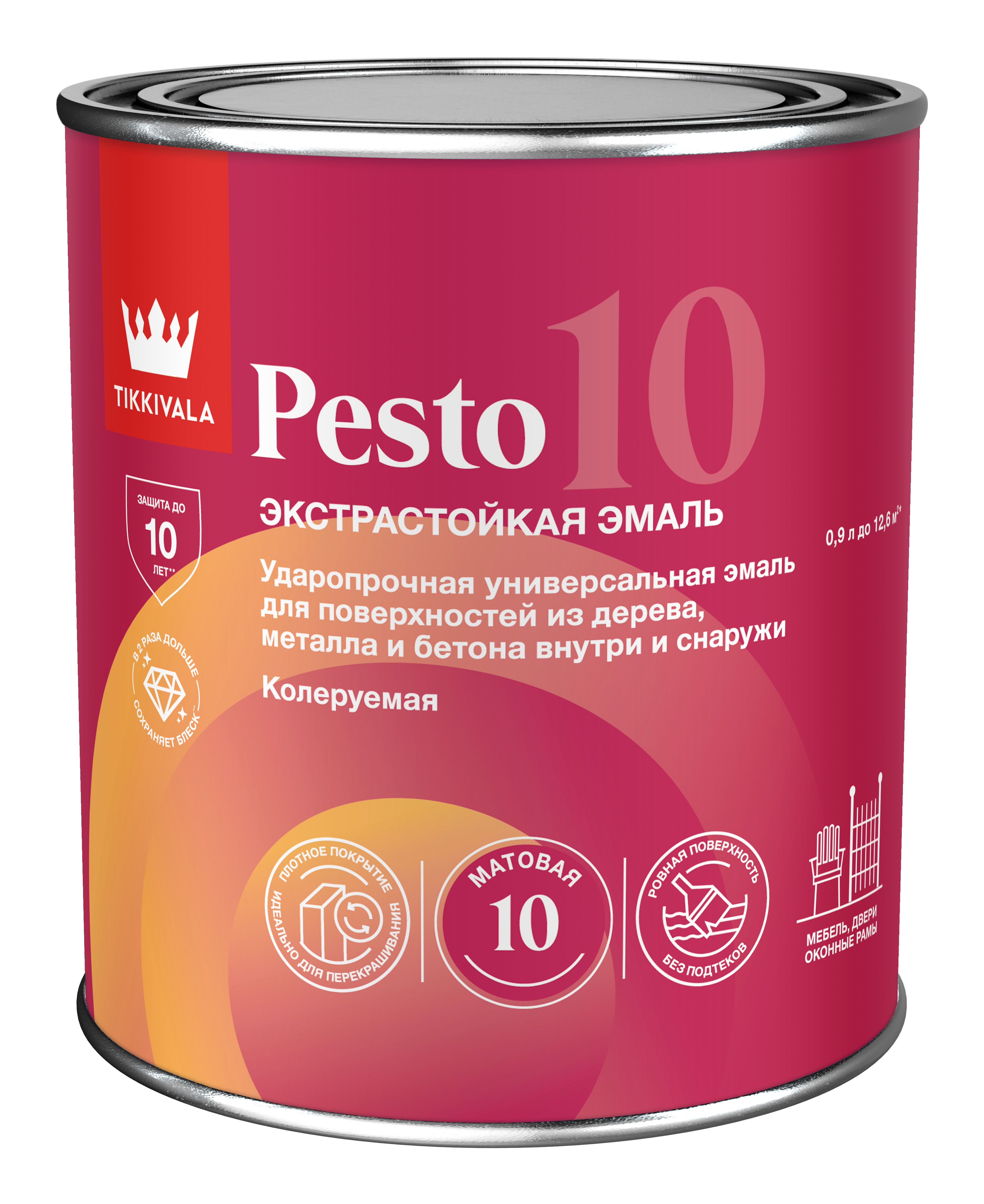 Эмаль универсальная PESTO 10 (мат), Белый, 0,9л, Tikkivala — купить для фасада