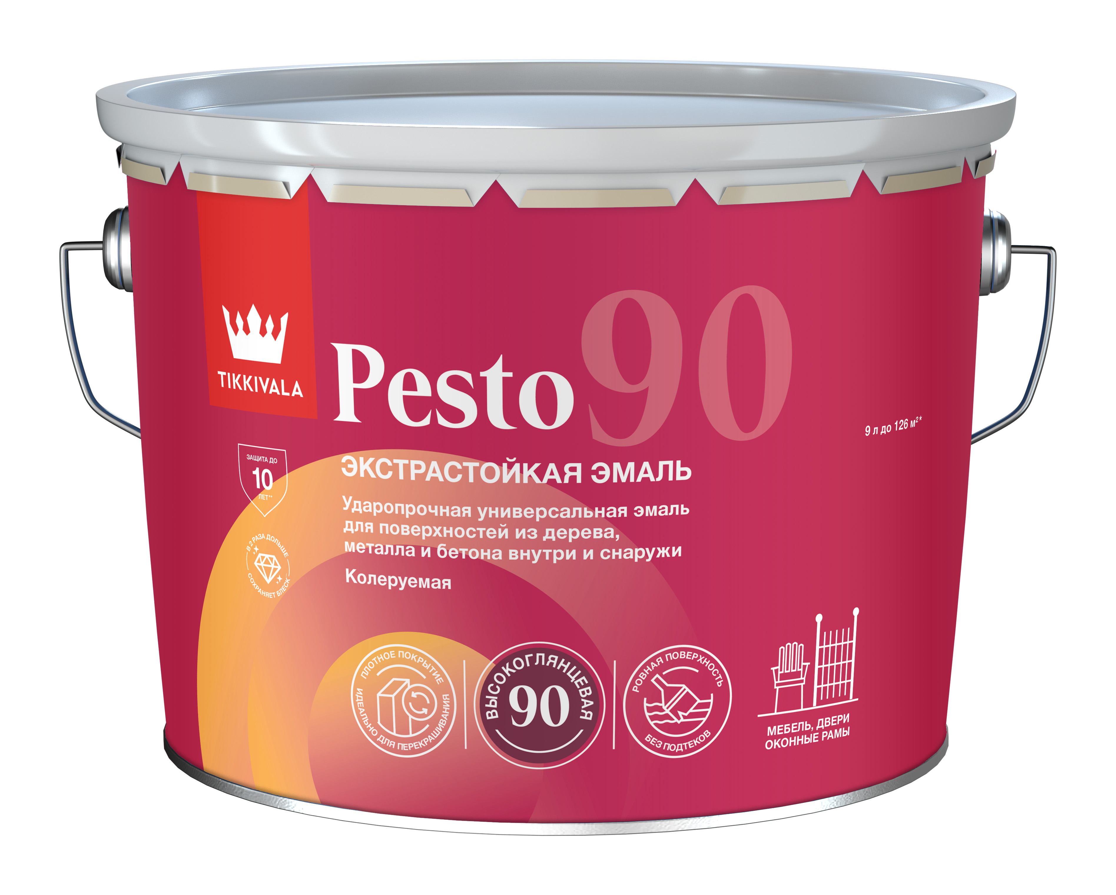 Эмаль универсальная PESTO 90 (глянц) Tikkivala, цвет Белый, фасовка 9 л: для наружных работ, по штукатурке