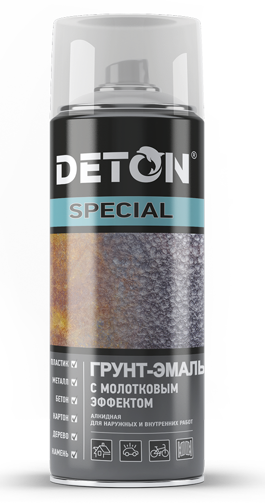 Deton ART Аэрозоль Deton-ART грунт-эмаль молотковая антикор Аэрозоль 520 мл Черный, для наружных работ, защитно-декоративная, антикоррозионная, укрепляющая