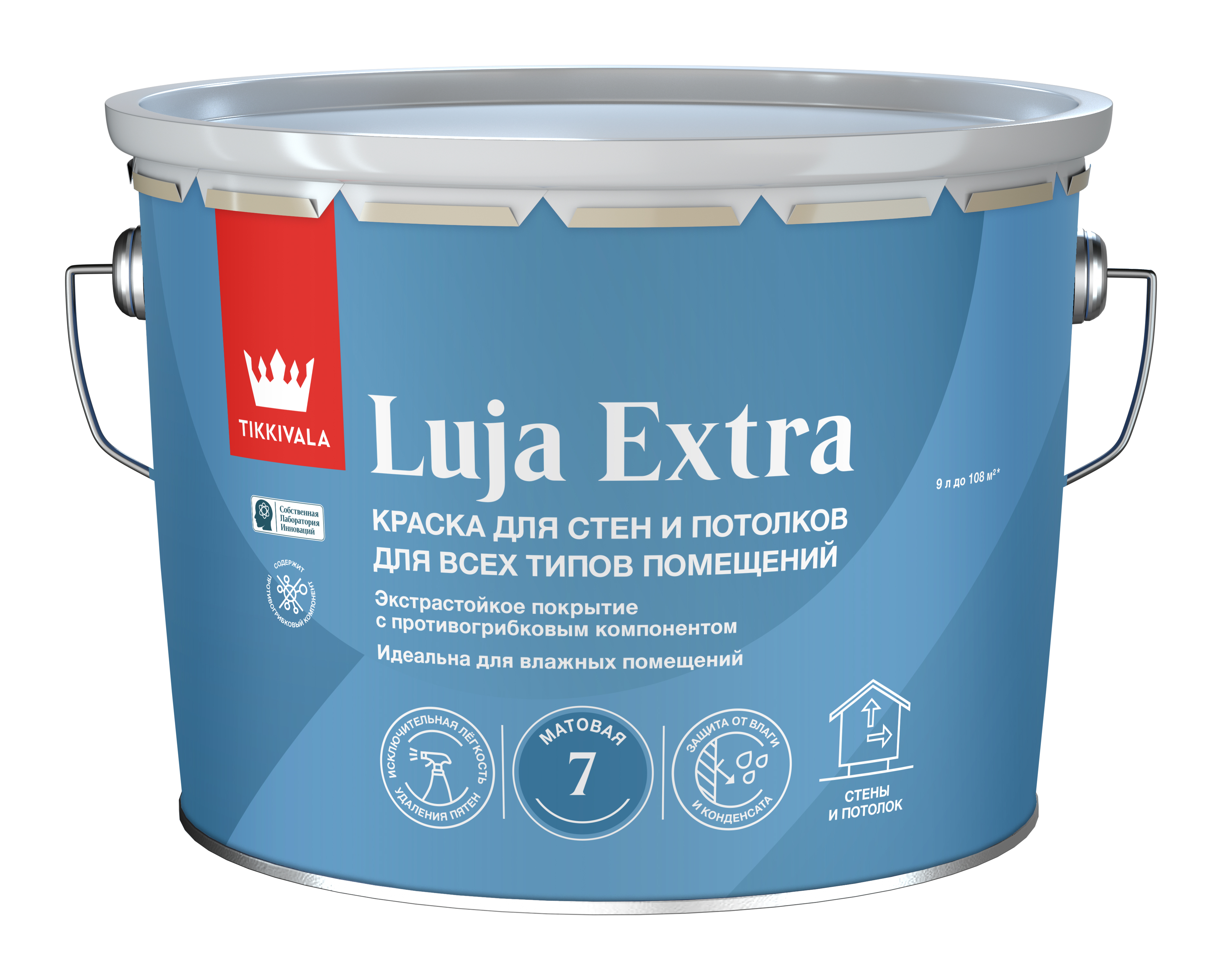 Моющаяся полуматовая краска LUJA EXTRA 20 Белый 9 л Tikkivala: для стен и потолков и для внутренних работ
