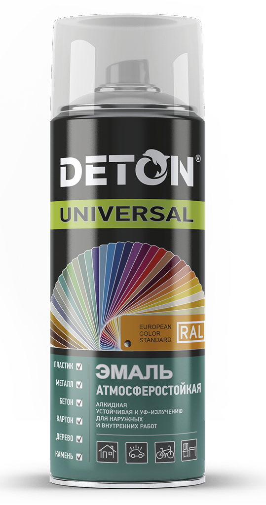 Deton Аэрозоль Deton универсальная бытовая, Аэрозоль 520 мл, оттенок Белый глянцевый ral 9003, глянцевая для наружных работ