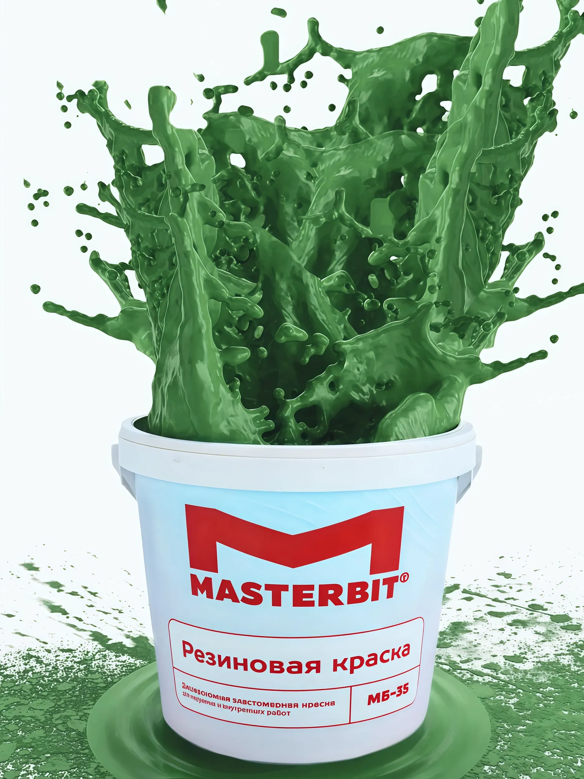 Резиновая краска универсальная МБ-35 ELASTIQ — лакокрасочное покрытие Мастербит, Зеленая трава, 12 кг, по штукатурке