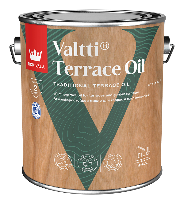 Масло для террас VALTTI TERRACE OIL Tikkivala, цвет Бесцветный, фасовка 2,7л: для наружных работ, по штукатурке