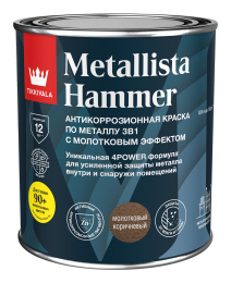 Молотковая краска по ржавчине METALLISTA — покрытие эмалевое Tikkurila Тиккурила, Серебристый, 0,9 л, по штукатурке