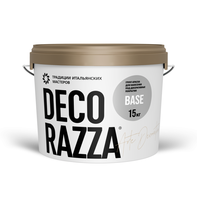 Decorazza Грунт-краска BASE, 9 л — краска защитно-декоративная, без резкого запаха, колеруемая для стен и потолков