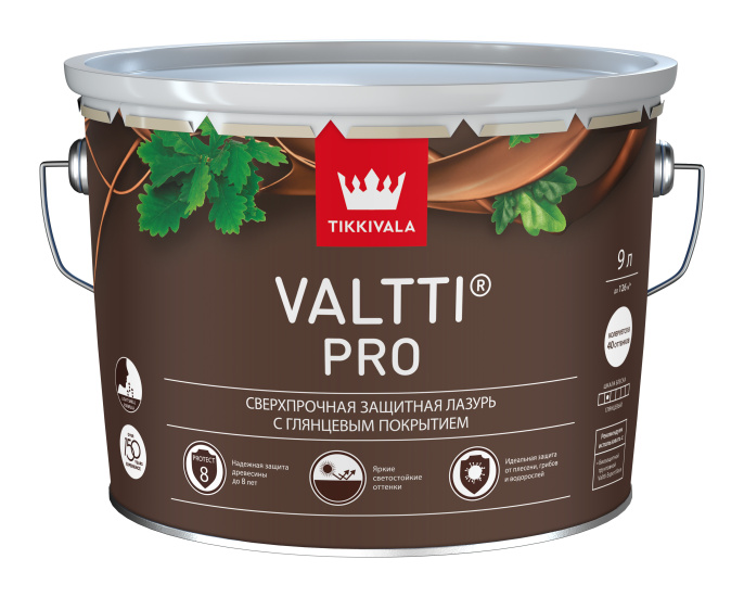 Изображение товараСверхпрочная глянцевая лазурь VALTTI PRO Tikkivala 9 л, Орех, профессиональное покрытие по штукатурке Сверхпрочная глянцевая лазурь VALTTI PRO Tikkivala 9 л, Орех, профессиональное покрытие по штукатурке