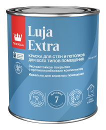 интерьерная краска Моющаяся матовая краска LUJA EXTRA 7 Tikkivala Основа С (под колеровку в насыщенные тона) 2,7 л, акриловая, водно-дисперсионная, матовая, колеруемая для стен и потолков