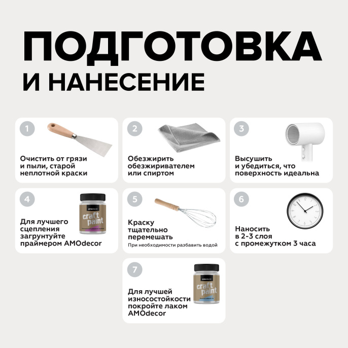 AMO Меловая краска для мебели АМОdecor 0,25 кг Дождливый полдень, для дерева, защитно-декоративная, колеруемая