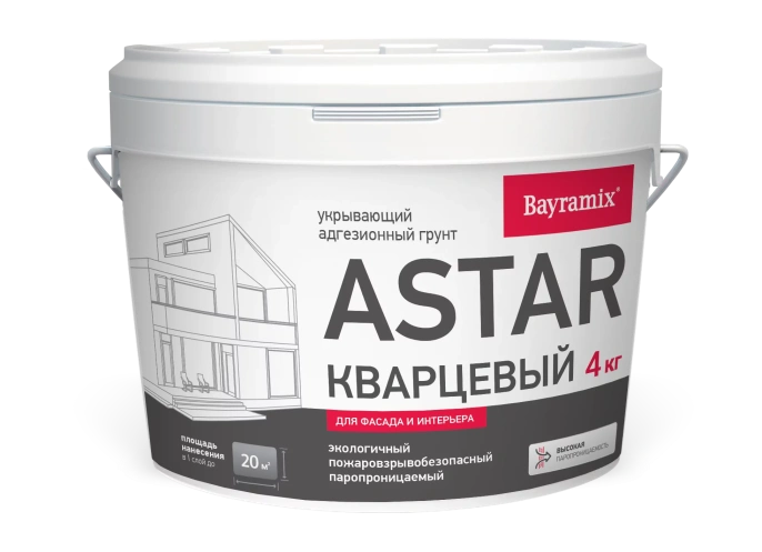 Грунт адгезионный Астар Кварцевый Белый 7 кг Bayramix: для фасада и для наружных работ