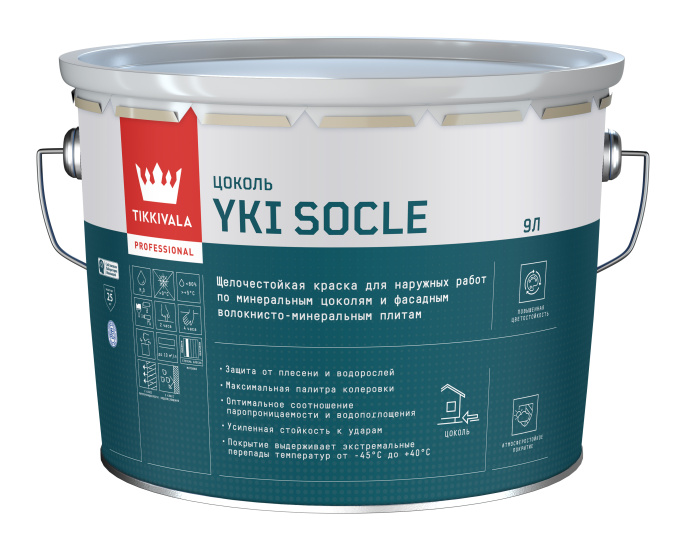 Изображение товараКраска для цоколя YKI SOCLE Tikkivala, цвет Белый, фасовка 9 л: для наружных работ, по штукатурке Краска для цоколя YKI SOCLE Tikkivala, цвет Белый, фасовка 9 л: для наружных работ, по штукатурке