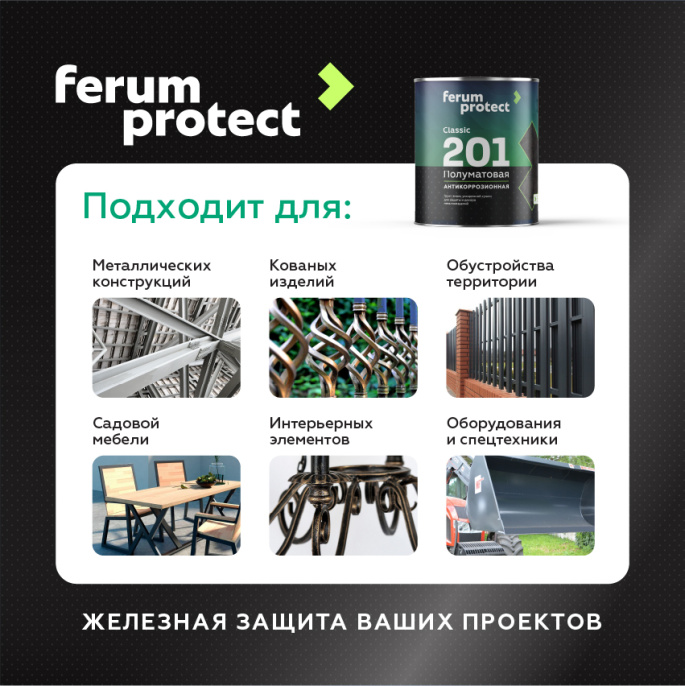 ferumprotect Грунт-эмаль FERUMPROTECT-201 classic полуматовая, 2,7 кг, оттенок Серый, матовая, укрепляющая, стойкая, колеруемая для наружных работ